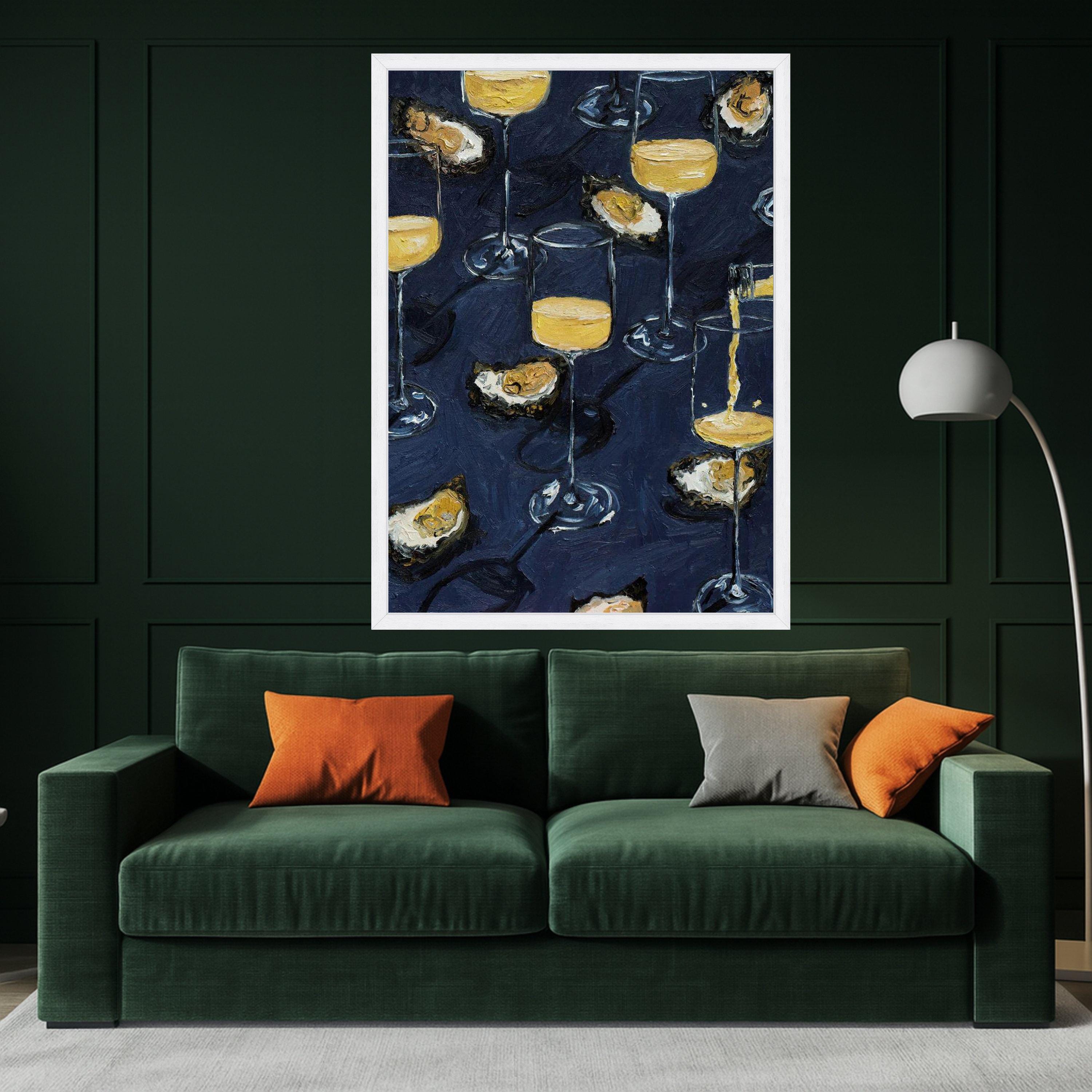 Champagne Glasses and Oysters Canvas, Elegant Seafood Drink Art, Party Celebration Wall Decor, Contemporary Kitchen Canvas Ready To Hang,