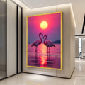 Romantic Flamingo Sunset Canvas, Tropical Birds Wall Art, Pink Nature Landscape, Lake Reflection Canvas, Wildlife Decor, Ready To Hang,