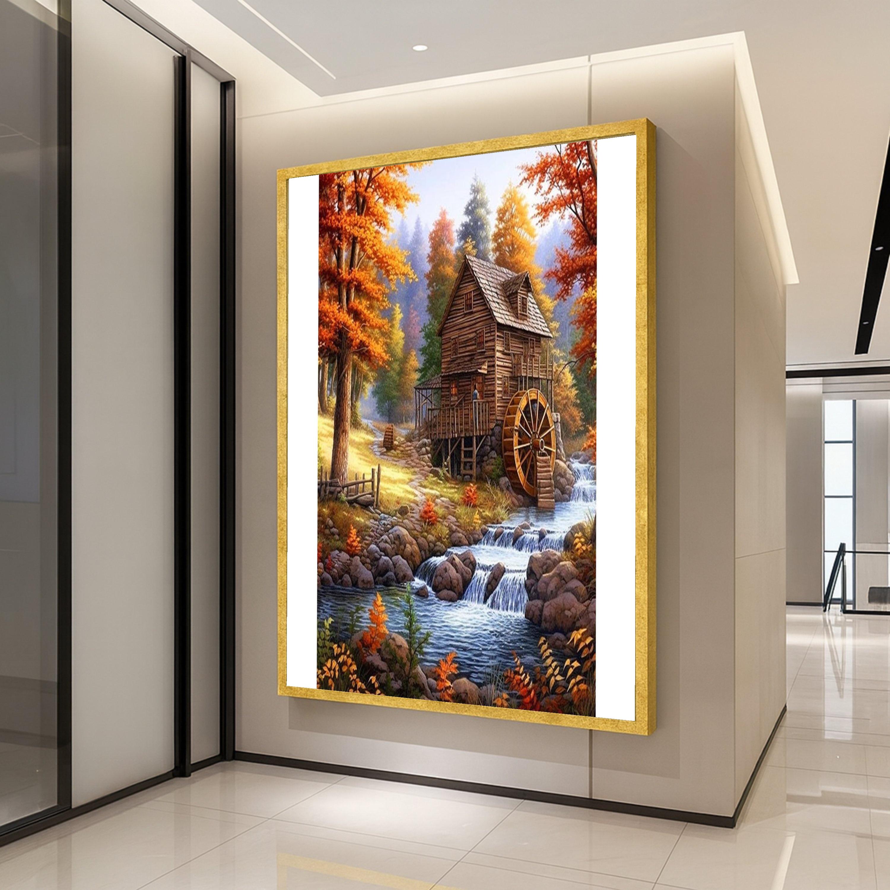 Rustic Autumn Watermill Canvas Print – Country Wall Art, Fall Wall Decor, Ready to Hang Wall Decoration