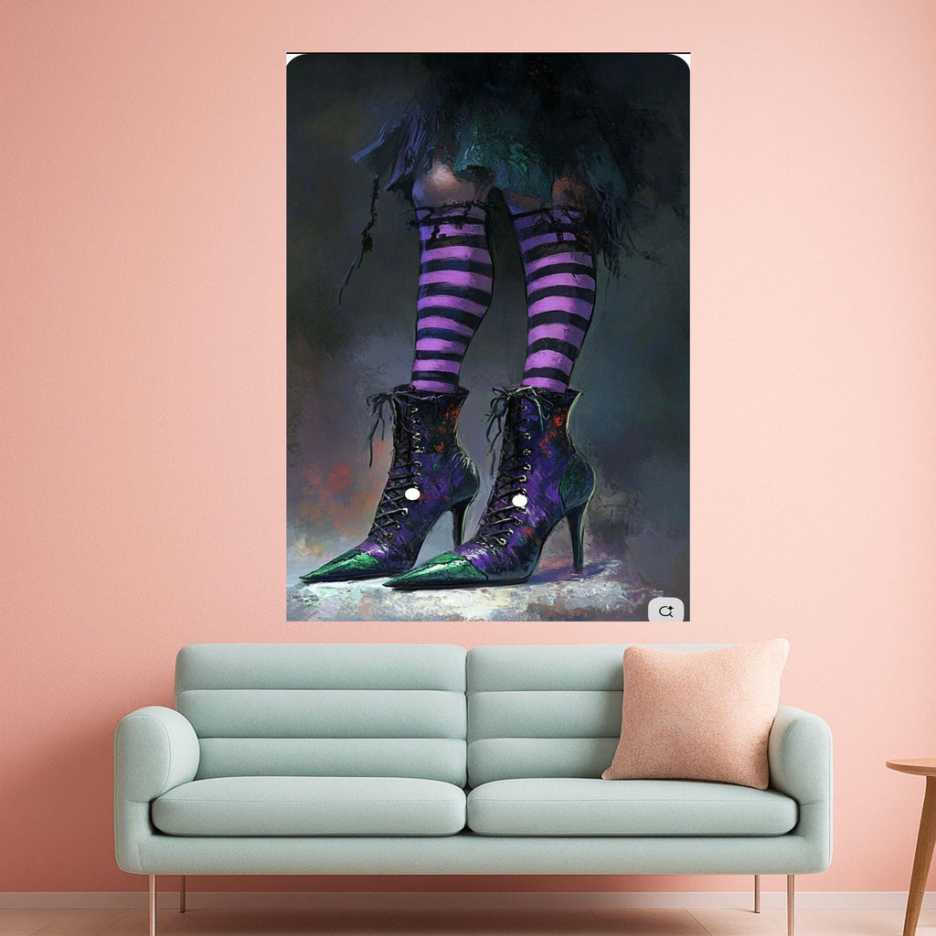 Witchy Purple Striped Socks and High Heel Boots, Gothic Canvas Wall Art, Halloween Decor, Dark Fantasy Canvas, Home Ready To Hang,