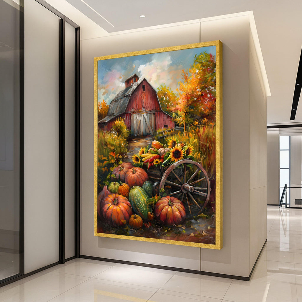 Rustic Barn Canvas Wall Art – Autumn Wall Decor, Farmhouse Wall Art Ready to Hang