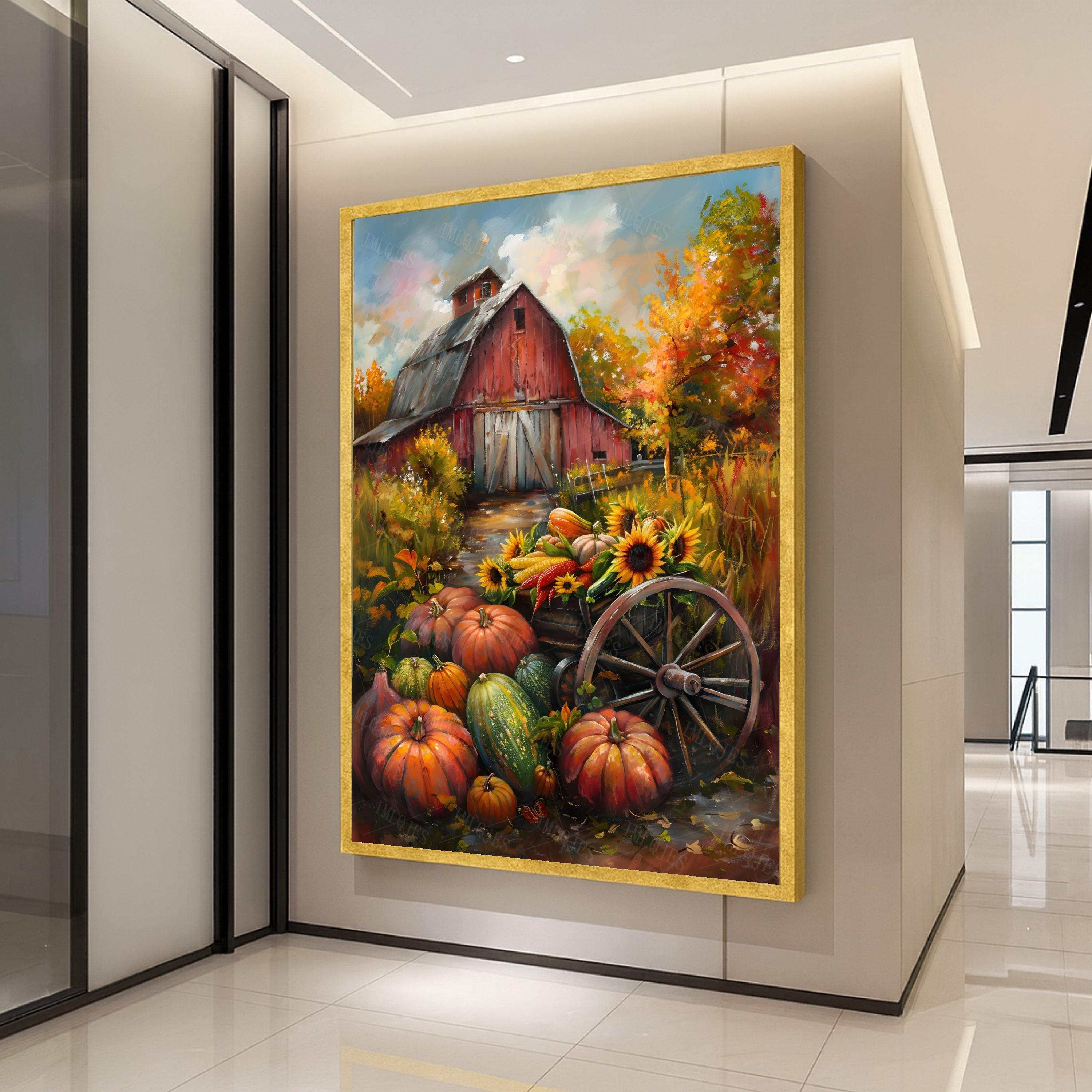 Rustic Barn Canvas Wall Art – Autumn Wall Decor, Farmhouse Wall Art Ready to Hang