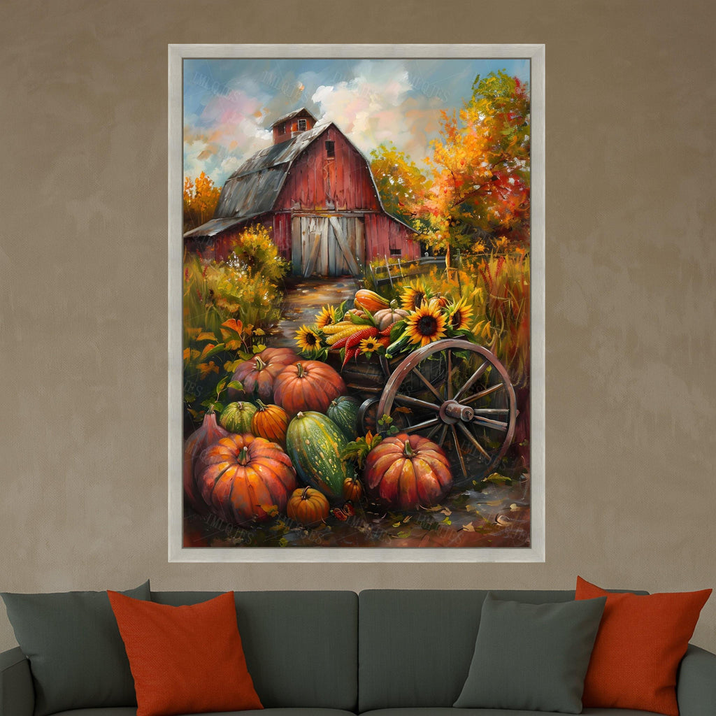 Rustic Barn Canvas Wall Art – Autumn Wall Decor, Farmhouse Wall Art Ready to Hang
