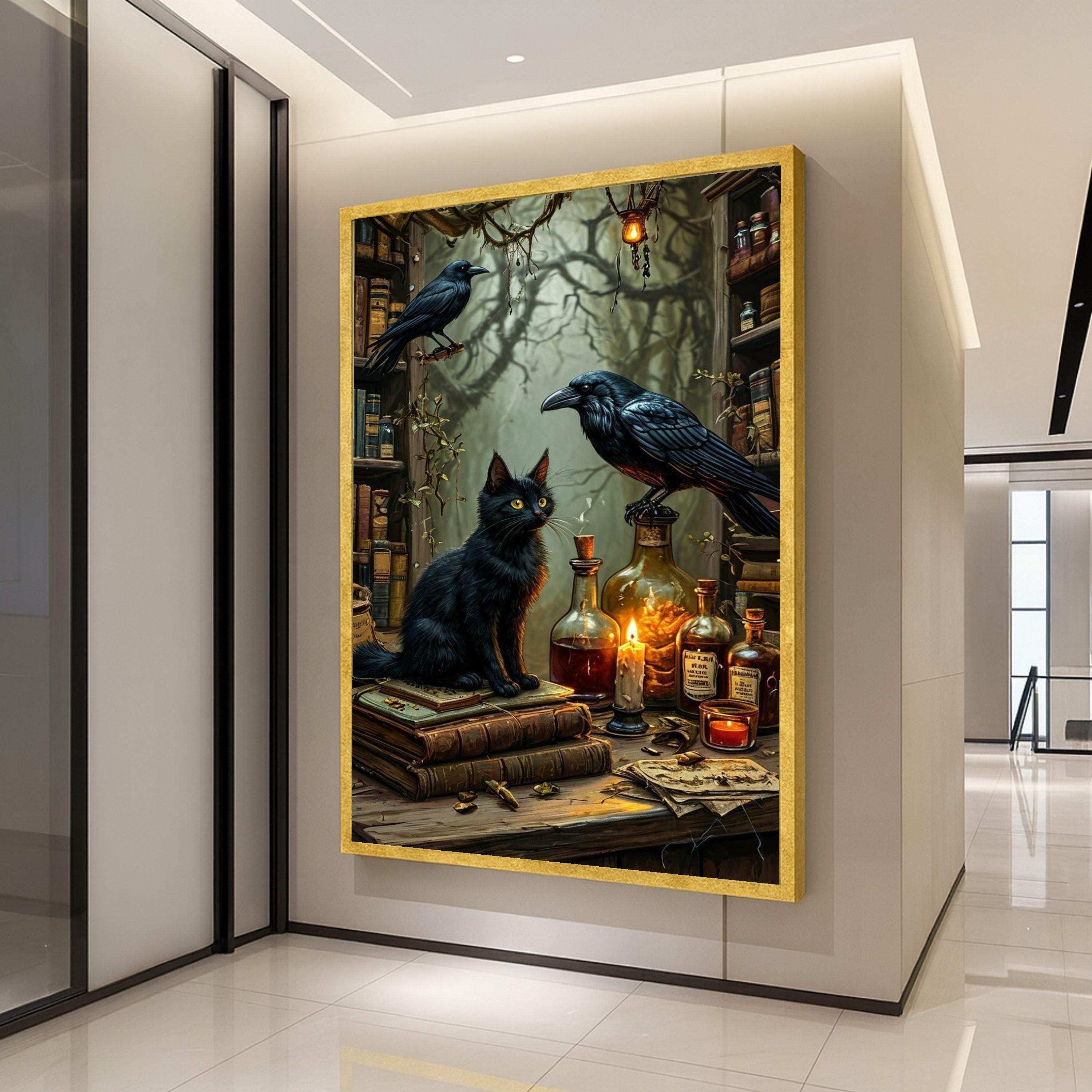 Black Cat Canvas Wall Art – Gothic Wall Decor, Witchy Wall Art Ready to Hang