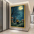Enchanted Witch Brewing Potion Canvas, Magical Night Forest Wall Art, Full Moon Scene, Fantasy Witchcraft Decor, Halloween Ready To Hang,