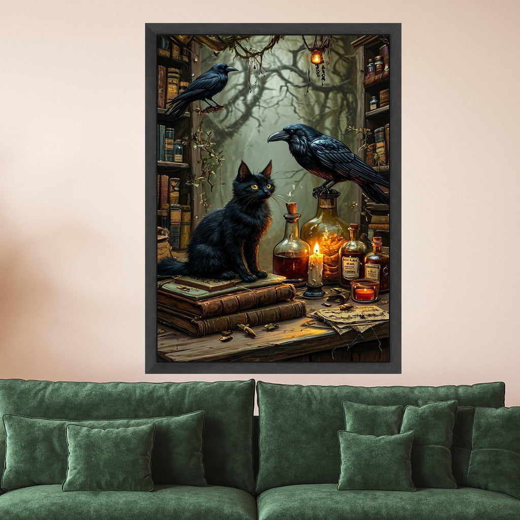 Black Cat Canvas Wall Art – Gothic Wall Decor, Witchy Wall Art Ready to Hang