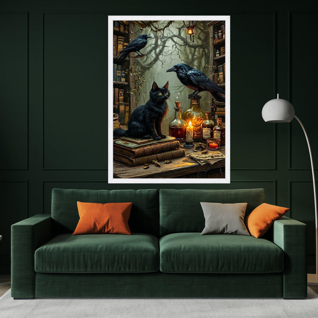 Black Cat Canvas Wall Art – Gothic Wall Decor, Witchy Wall Art Ready to Hang