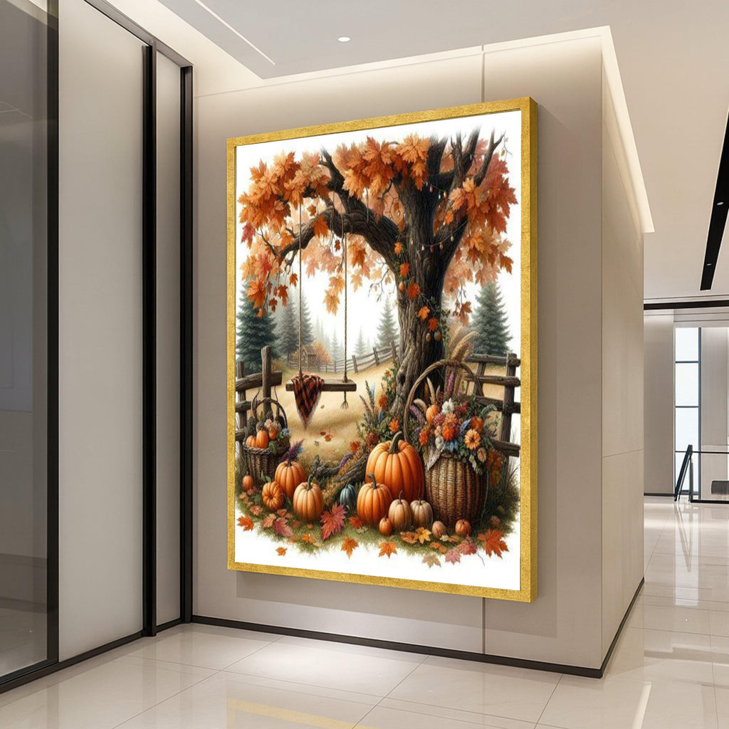 Autumn Harvest Canvas Print – Fall Wall Art with Pumpkins, Rustic Wall Decor, Ready to Hang Thanksgiving Wall Decoration