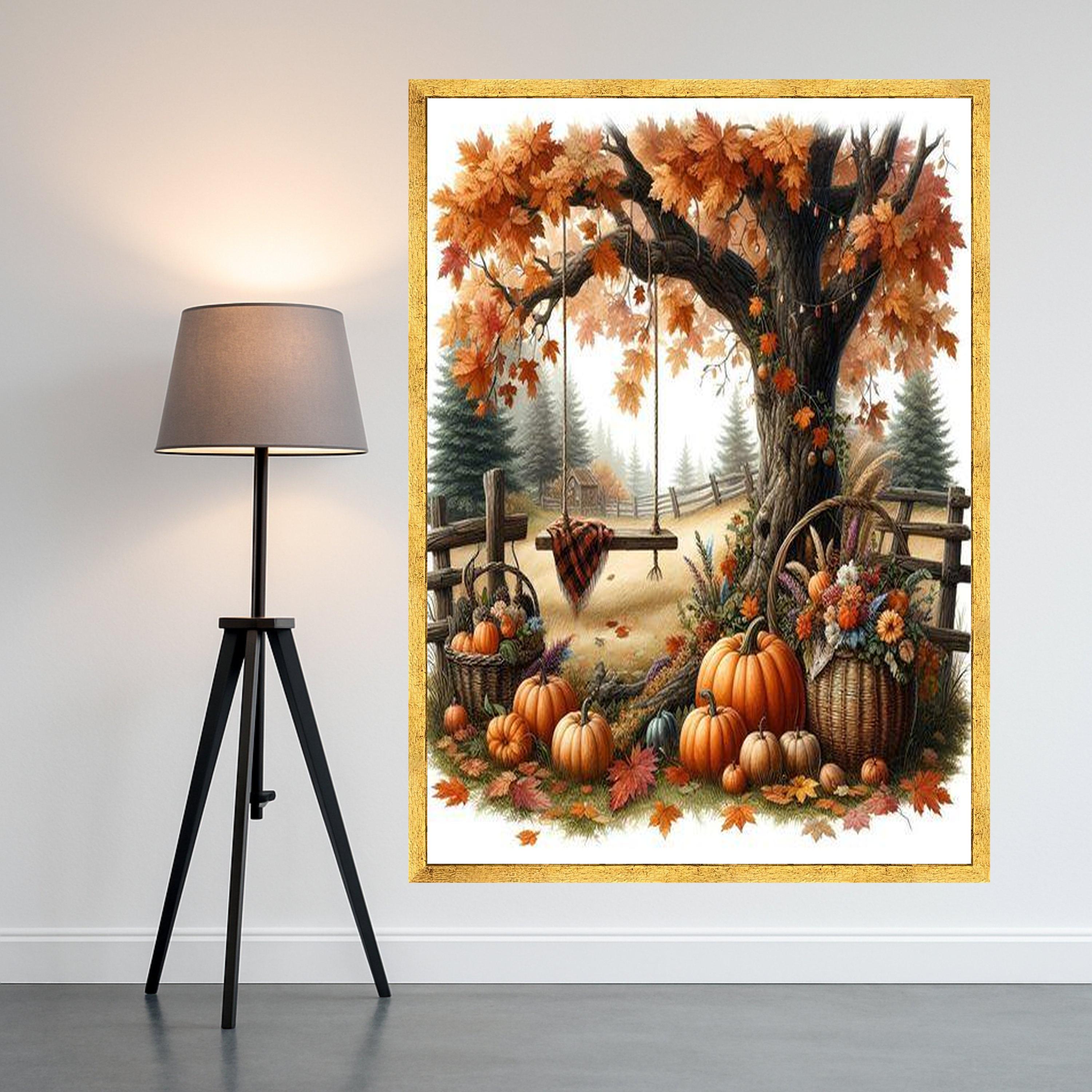 Autumn Harvest Canvas Print – Fall Wall Art with Pumpkins, Rustic Wall Decor, Ready to Hang Thanksgiving Wall Decoration