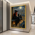 Witch and Black Cats Canvas Wall Art – Gothic Fantasy Wall Decor, Full Moon Witchy Artwork, Halloween Wall Art Ready to Hang