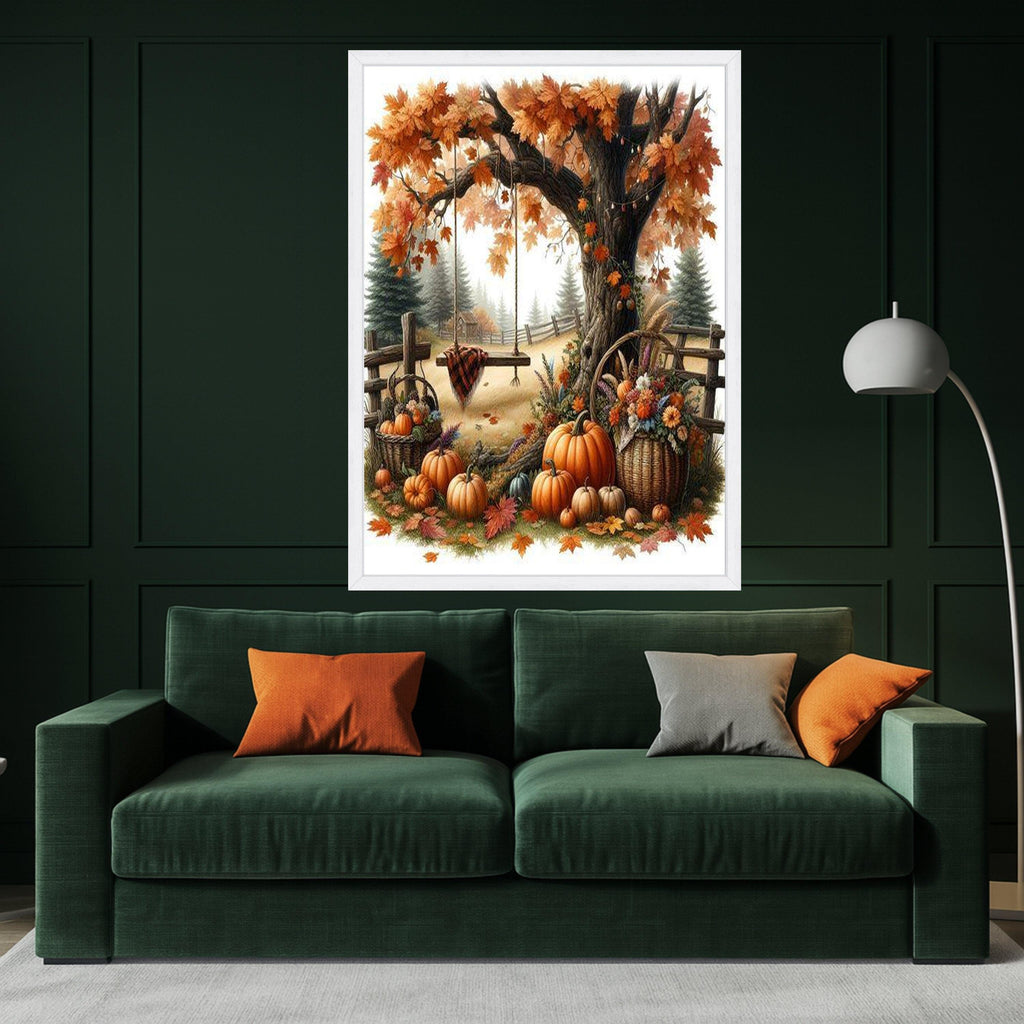 Autumn Harvest Canvas Print – Fall Wall Art with Pumpkins, Rustic Wall Decor, Ready to Hang Thanksgiving Wall Decoration