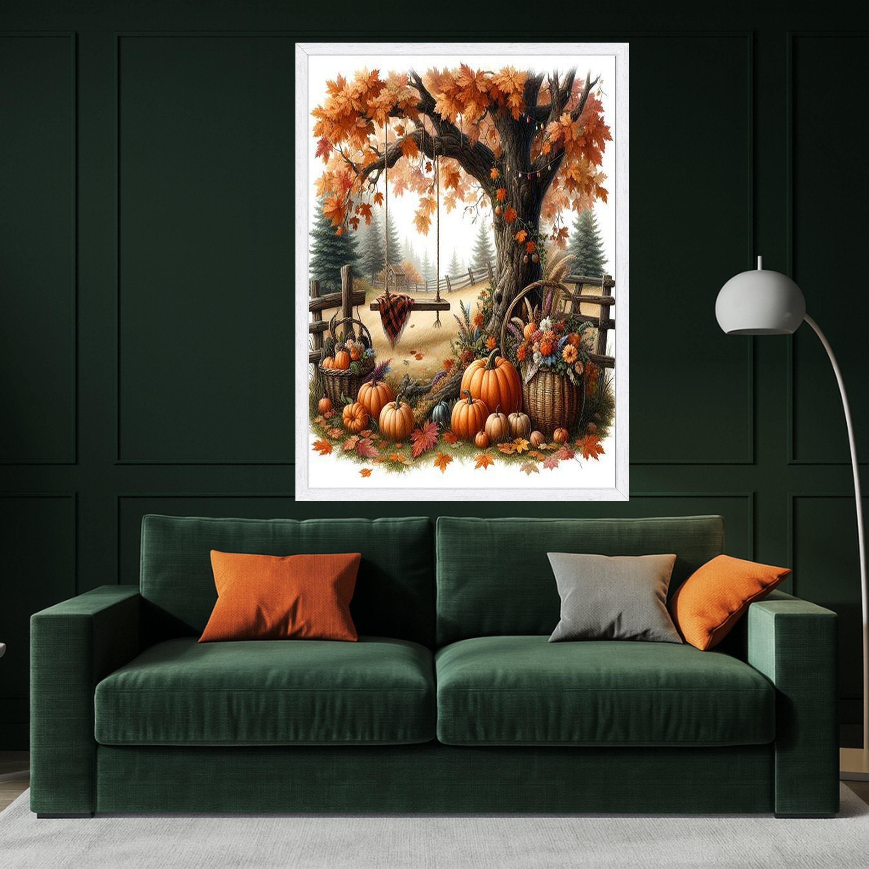 Autumn Harvest Canvas Print – Fall Wall Art with Pumpkins, Rustic Wall Decor, Ready to Hang Thanksgiving Wall Decoration