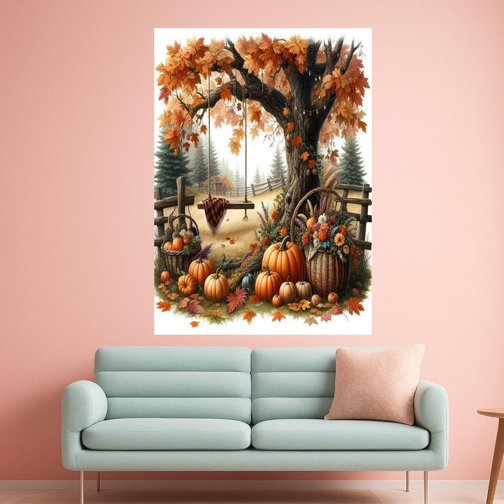 Autumn Harvest Canvas Print – Fall Wall Art with Pumpkins, Rustic Wall Decor, Ready to Hang Thanksgiving Wall Decoration
