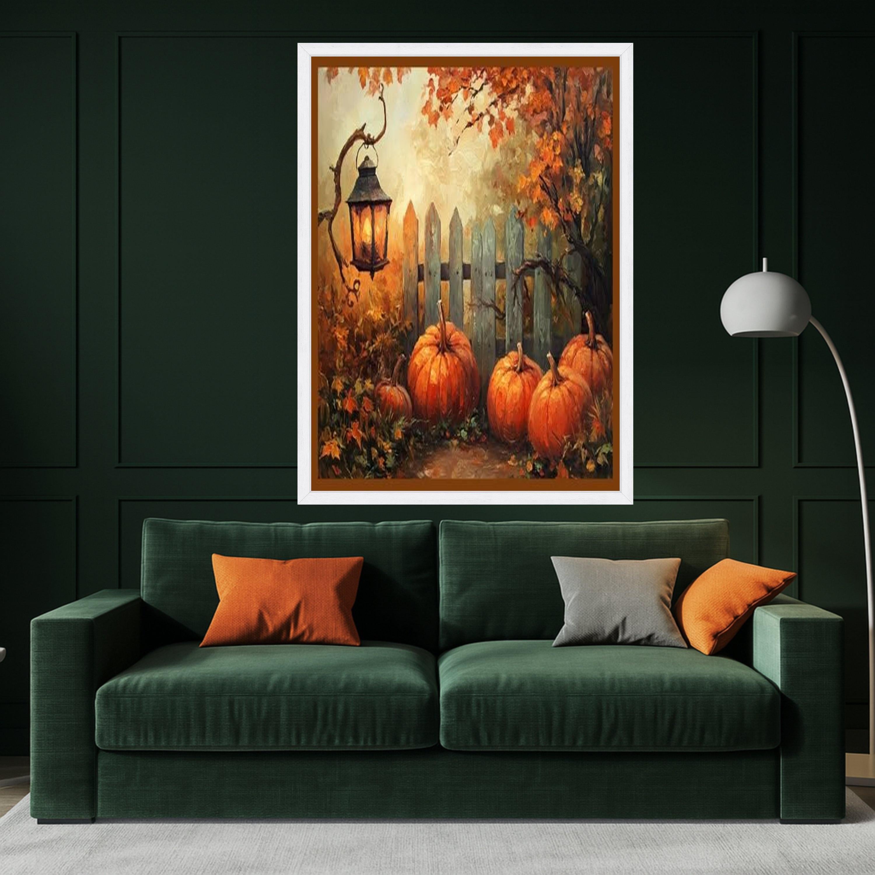 Autumn Pumpkin Patch Canvas, Rustic Lantern Wall Art, Fall Harvest Decoration, Seasonal Home Decor, Cozy Autumn Landscape Ready To Hang,