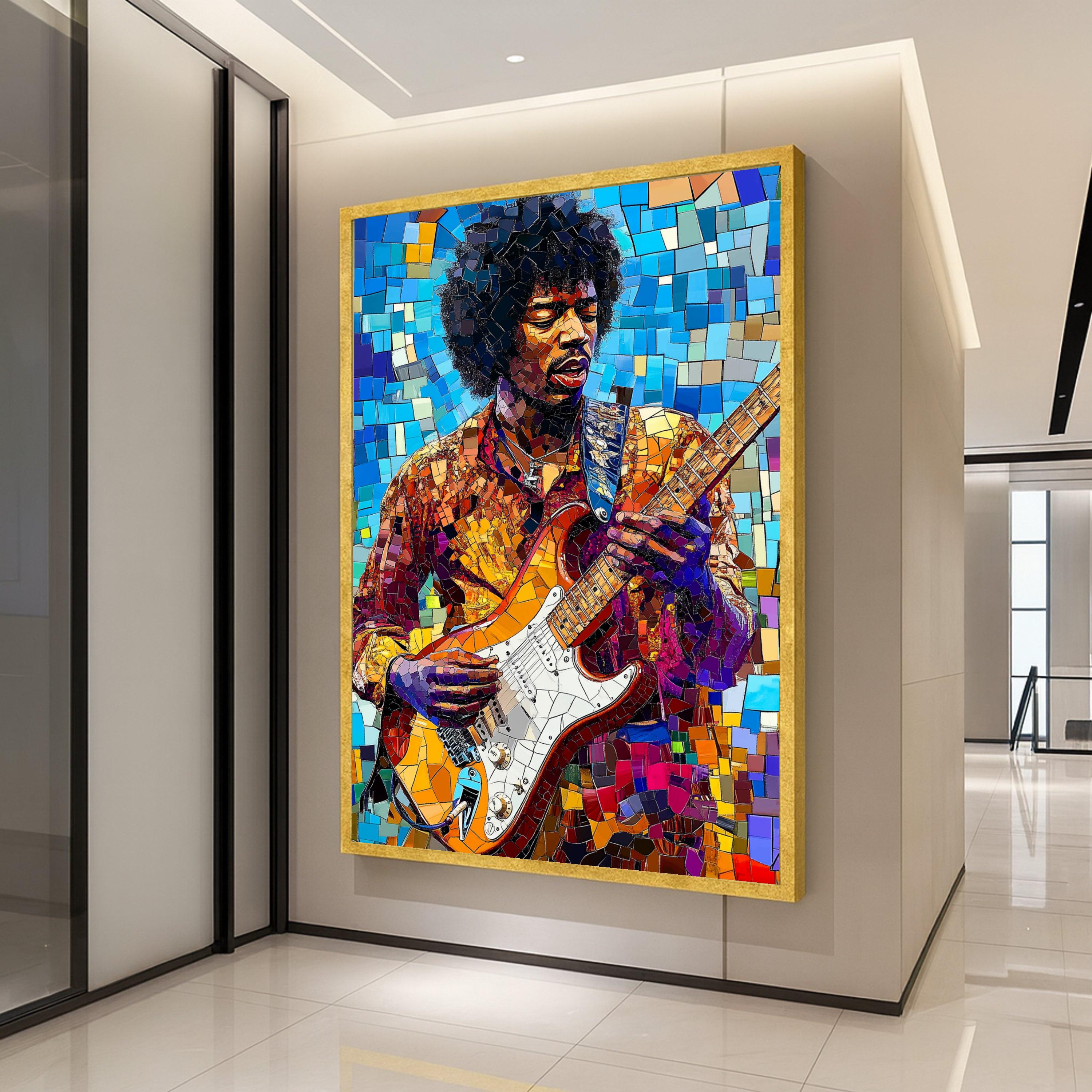 Guitar Legend Canvas Print – Mosaic Musician Wall Art, Colorful Wall Decor, Music Room Accent, Ready to Hang Modern Art