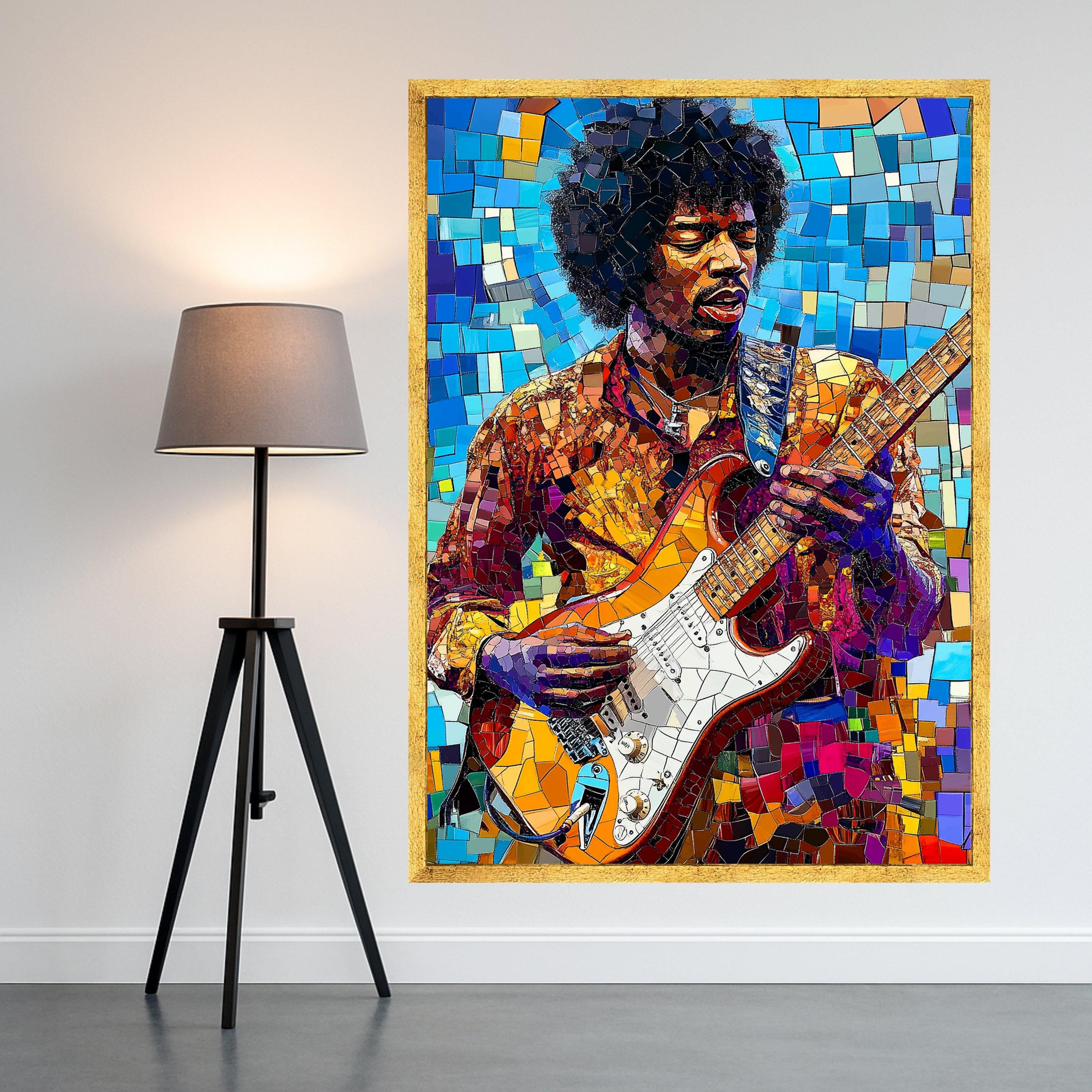 Guitar Legend Canvas Print – Mosaic Musician Wall Art, Colorful Wall Decor, Music Room Accent, Ready to Hang Modern Art