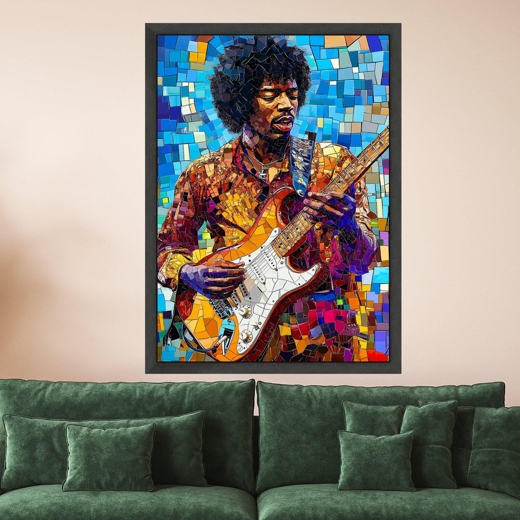 Guitar Legend Canvas Print – Mosaic Musician Wall Art, Colorful Wall Decor, Music Room Accent, Ready to Hang Modern Art