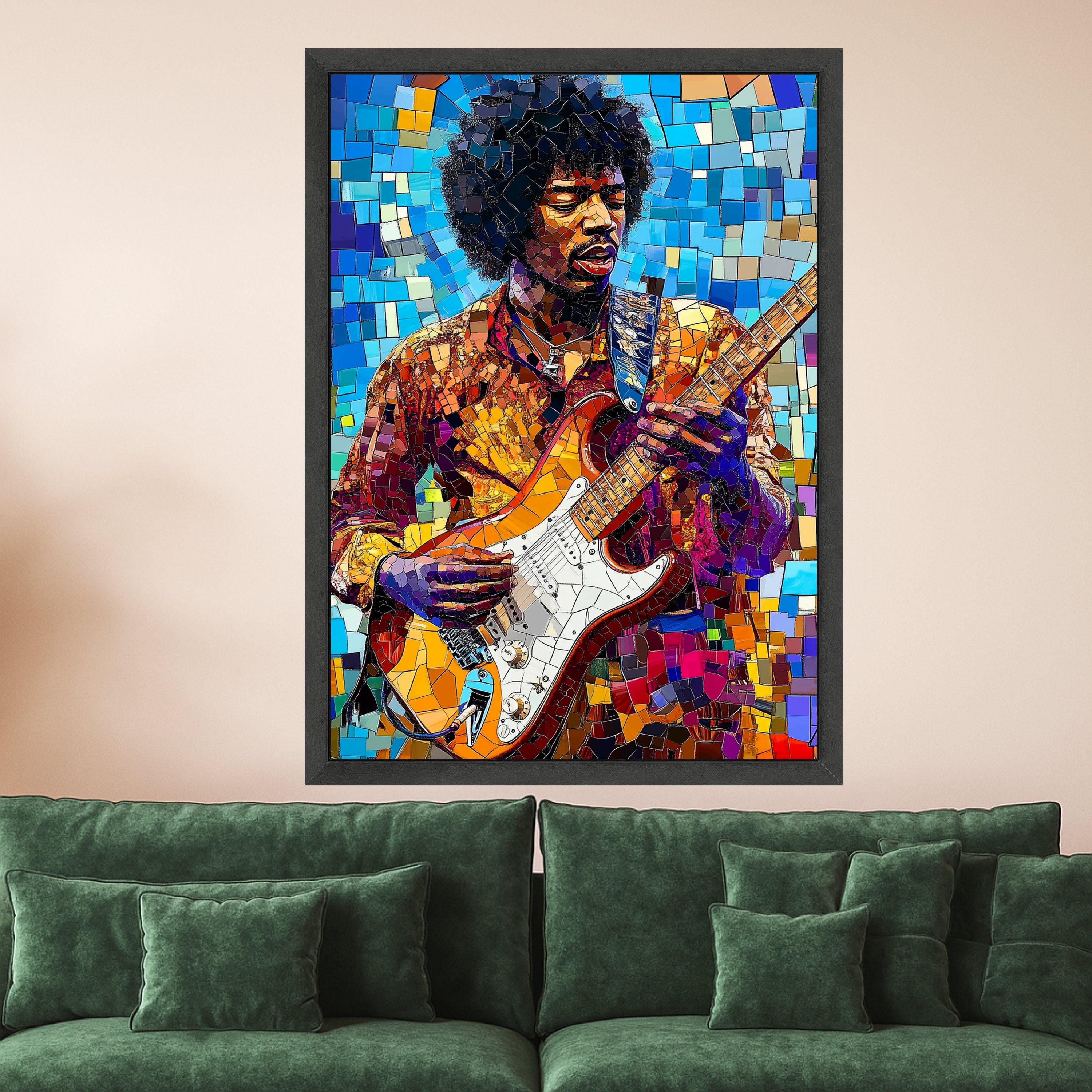Guitar Legend Canvas Print – Mosaic Musician Wall Art, Colorful Wall Decor, Music Room Accent, Ready to Hang Modern Art