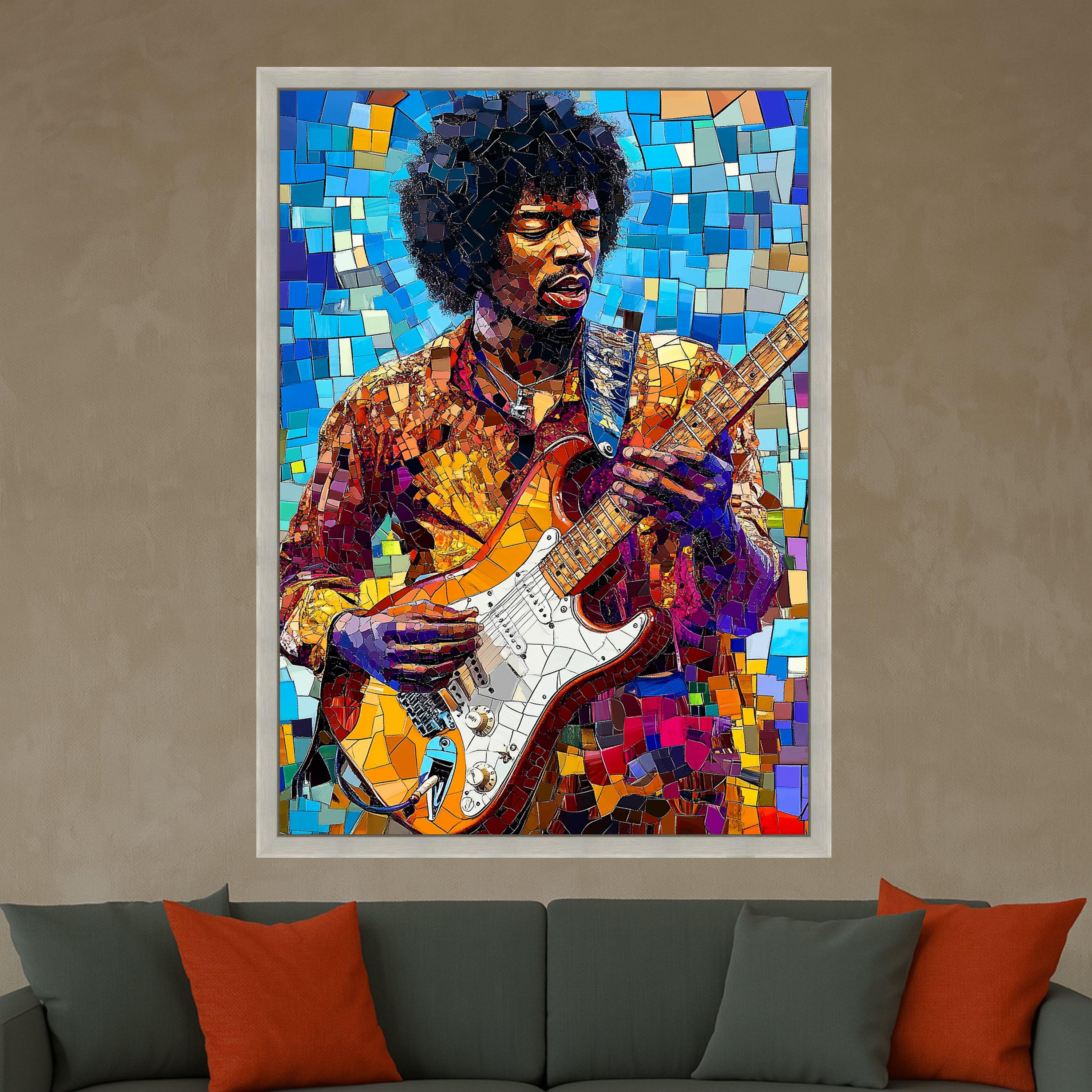 Guitar Legend Canvas Print – Mosaic Musician Wall Art, Colorful Wall Decor, Music Room Accent, Ready to Hang Modern Art