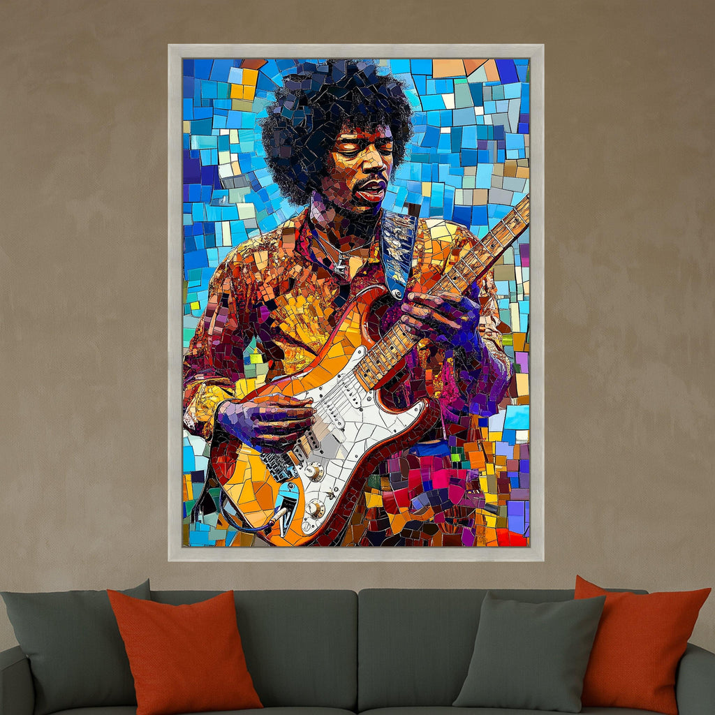 Guitar Legend Canvas Print – Mosaic Musician Wall Art, Colorful Wall Decor, Music Room Accent, Ready to Hang Modern Art