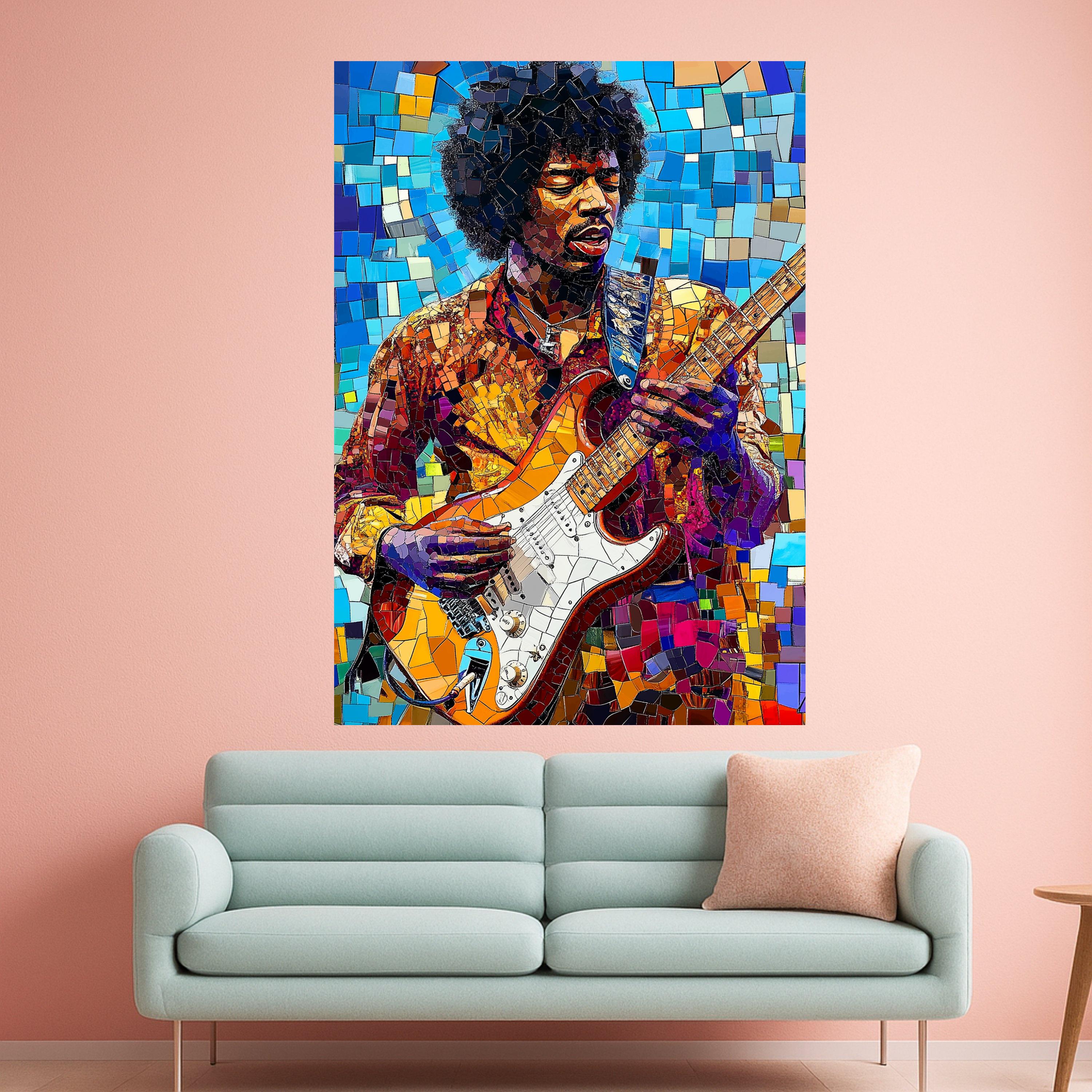 Guitar Legend Canvas Print – Mosaic Musician Wall Art, Colorful Wall Decor, Music Room Accent, Ready to Hang Modern Art