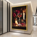 Romantic Candlelight Still Life Canvas Print – Wine Wall Art, Wall Decor, Ready to Hang Floral Wall Decoration