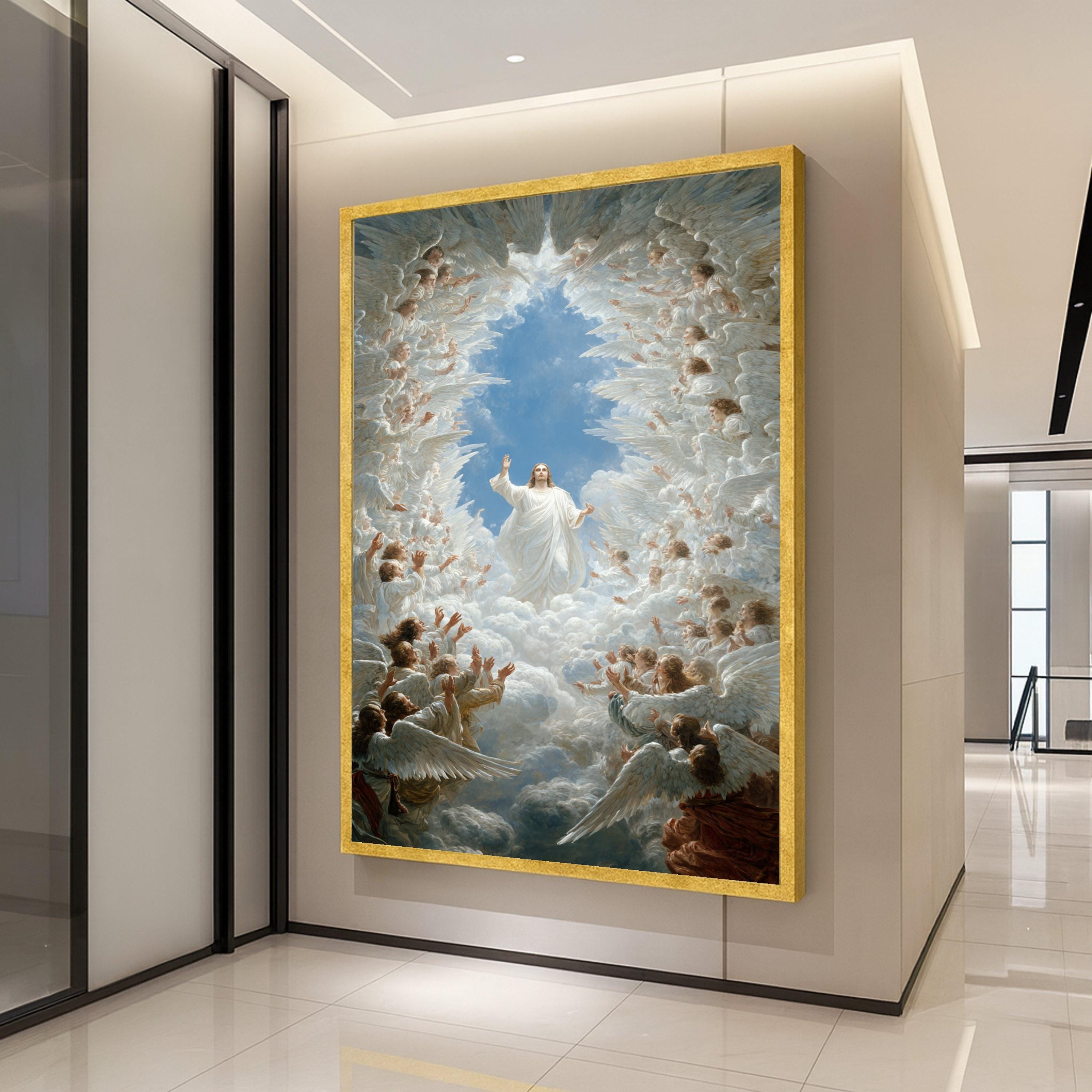 Heavenly Jesus Canvas Print – Angelic Religious Wall Art – Christian Wall Decor – Ready to Hang Wall Decoration