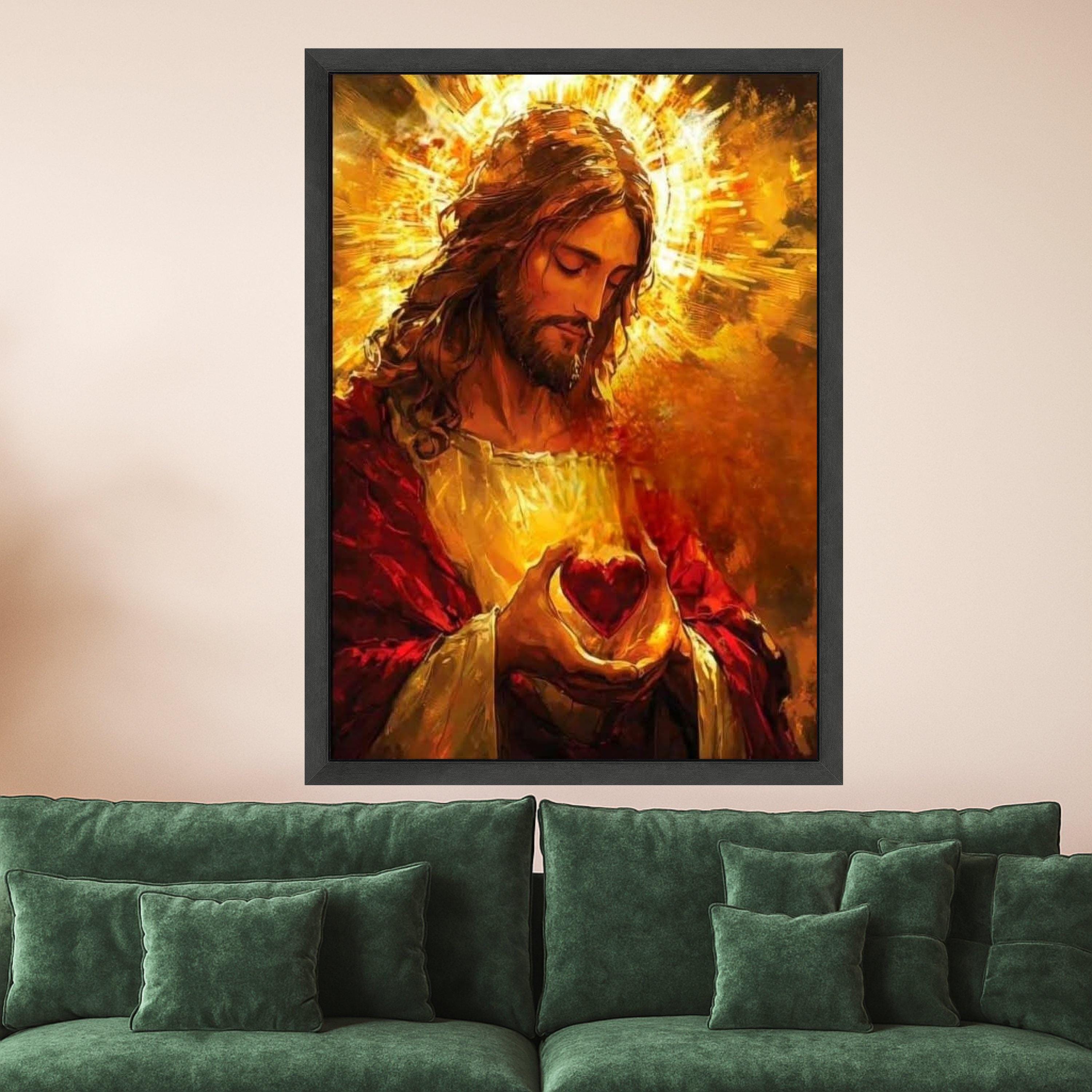 Sacred Heart of Jesus Canvas Wall Art, Christian Religious Painting, Spiritual Home Decor, Inspirational Faith Artwork, Ready Ready To Hang,
