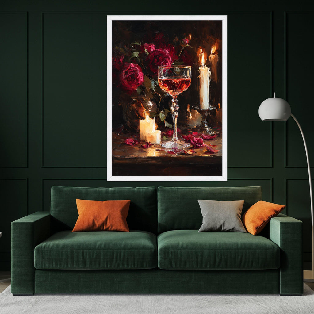 Romantic Candlelight Still Life Canvas Print – Wine Wall Art, Wall Decor, Ready to Hang Floral Wall Decoration