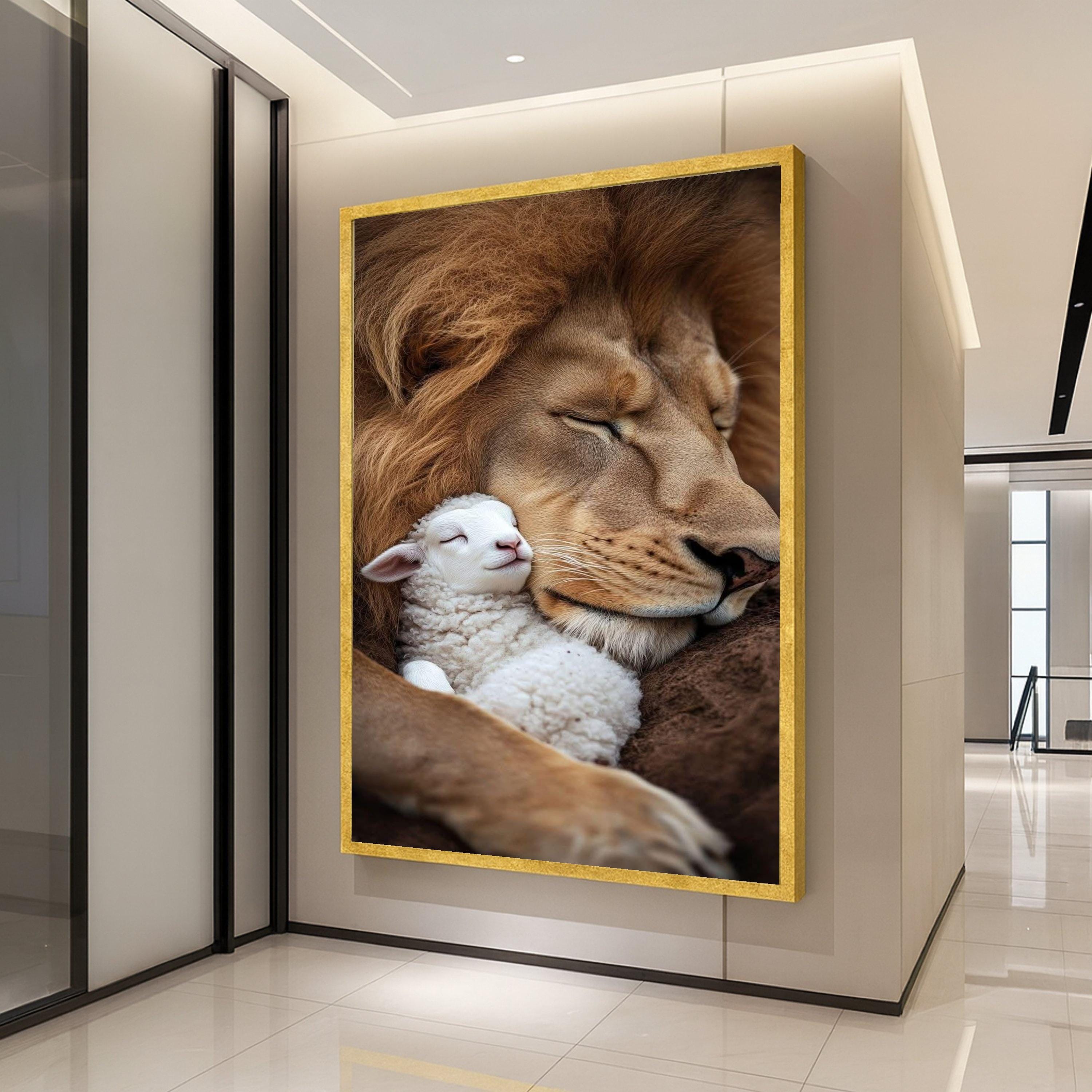 Lion and Lamb Canvas Print – Peaceful Wall Art, Wall Decor, Ready to Hang Inspirational Wall Decoration