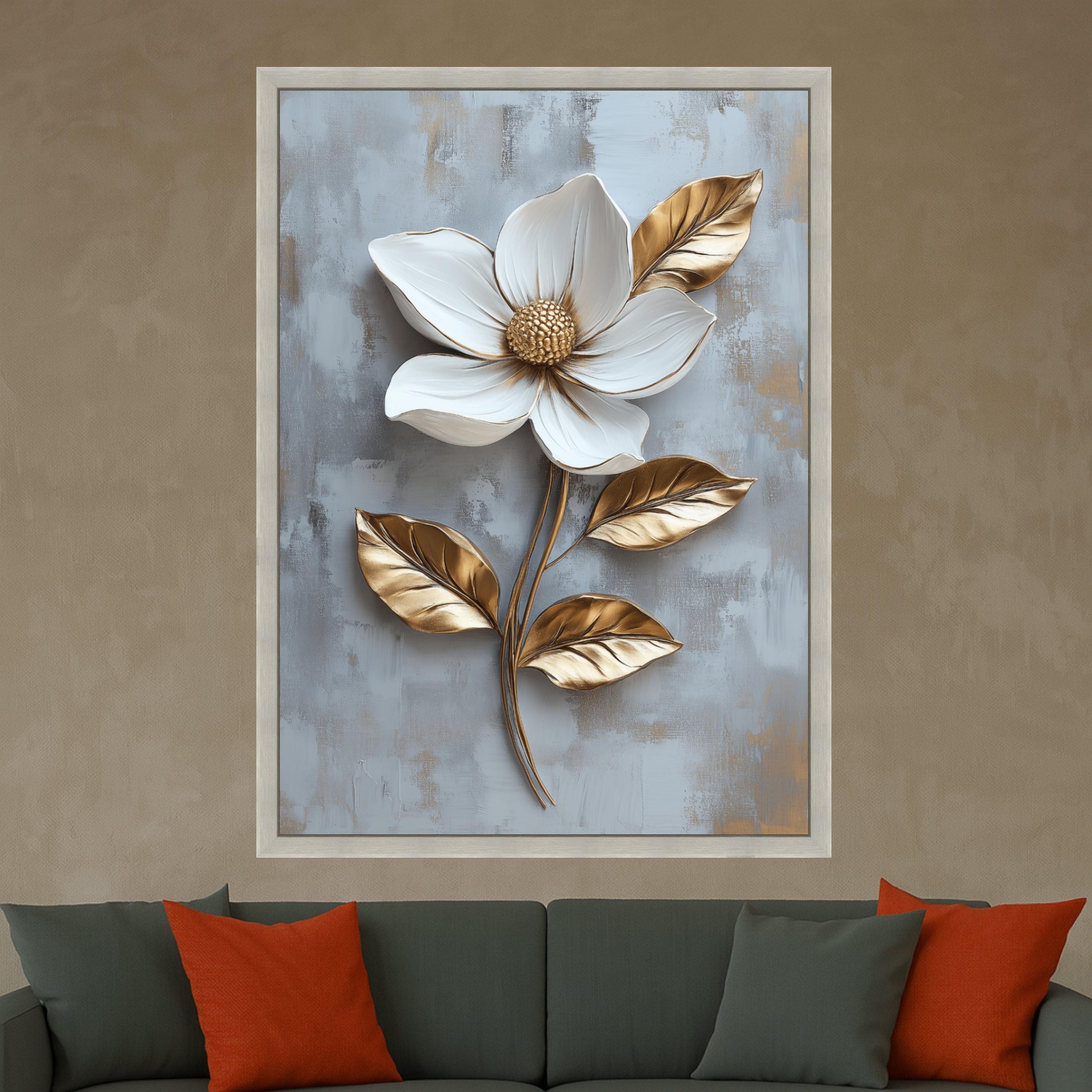 White and Gold Magnolia Canvas Print – Elegant Wall Art, Wall Decor, Ready to Hang Floral Wall Decoration