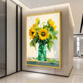 Bright Sunflower Bouquet Canvas, Floral Wall Art, Yellow Sunflowers in Vase, Summer Home Decor, Nature Painting Print, Ready Ready To Hang,