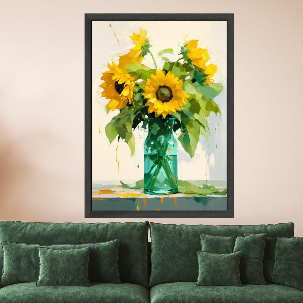 Bright Sunflower Bouquet Canvas, Floral Wall Art, Yellow Sunflowers in Vase, Summer Home Decor, Nature Painting Print, Ready Ready To Hang,