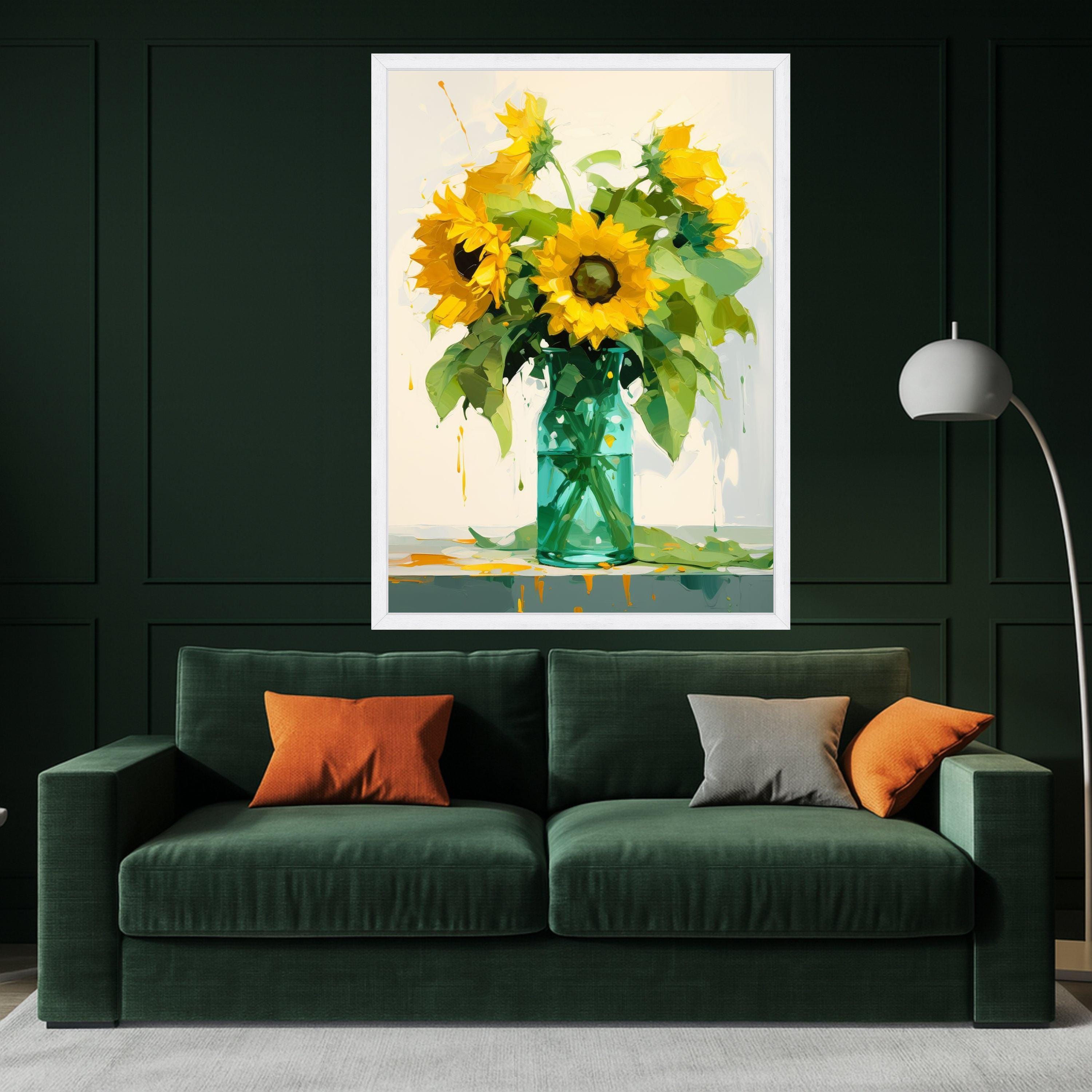 Bright Sunflower Bouquet Canvas, Floral Wall Art, Yellow Sunflowers in Vase, Summer Home Decor, Nature Painting Print, Ready Ready To Hang,