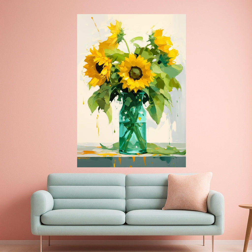 Bright Sunflower Bouquet Canvas, Floral Wall Art, Yellow Sunflowers in Vase, Summer Home Decor, Nature Painting Print, Ready Ready To Hang,