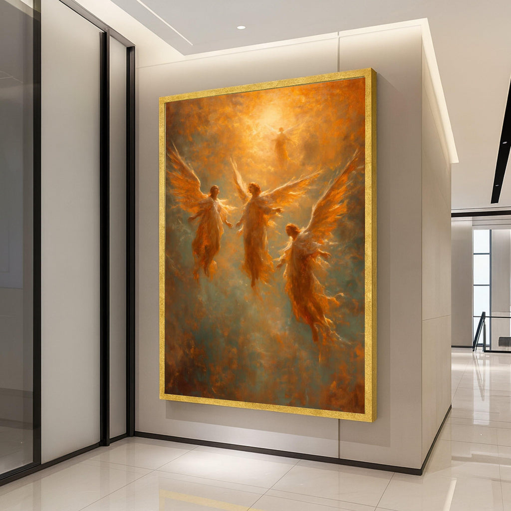 Glowing Angelic Figures Canvas, Heavenly Light Wall Art, Spiritual Abstract Painting, Ethereal Angel Wings Canvas, Ready To Hang,
