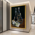Elegant Glass Bottles with Lime Slices Canvas, Still Life Wall Art, Bar Decor, Beverage Themed Canvas, Kitchen Decoration, Ready To Hang,