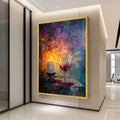Romantic Candlelight and Red Wine Glass Canvas, Abstract Wall Art, Cozy Home Decor, Evening Ambiance Painting, Ready to Hang Ready To Hang,