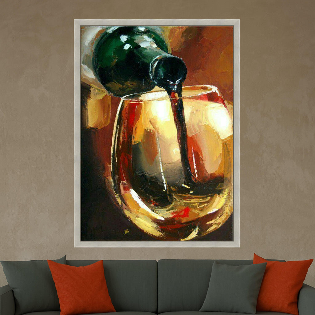 Pouring Wine Still Life Canvas, Abstract Alcohol Art, Wine Glass Painting, Beverage Wall Decor, Modern Kitchen Canvas Art Ready To Hang,