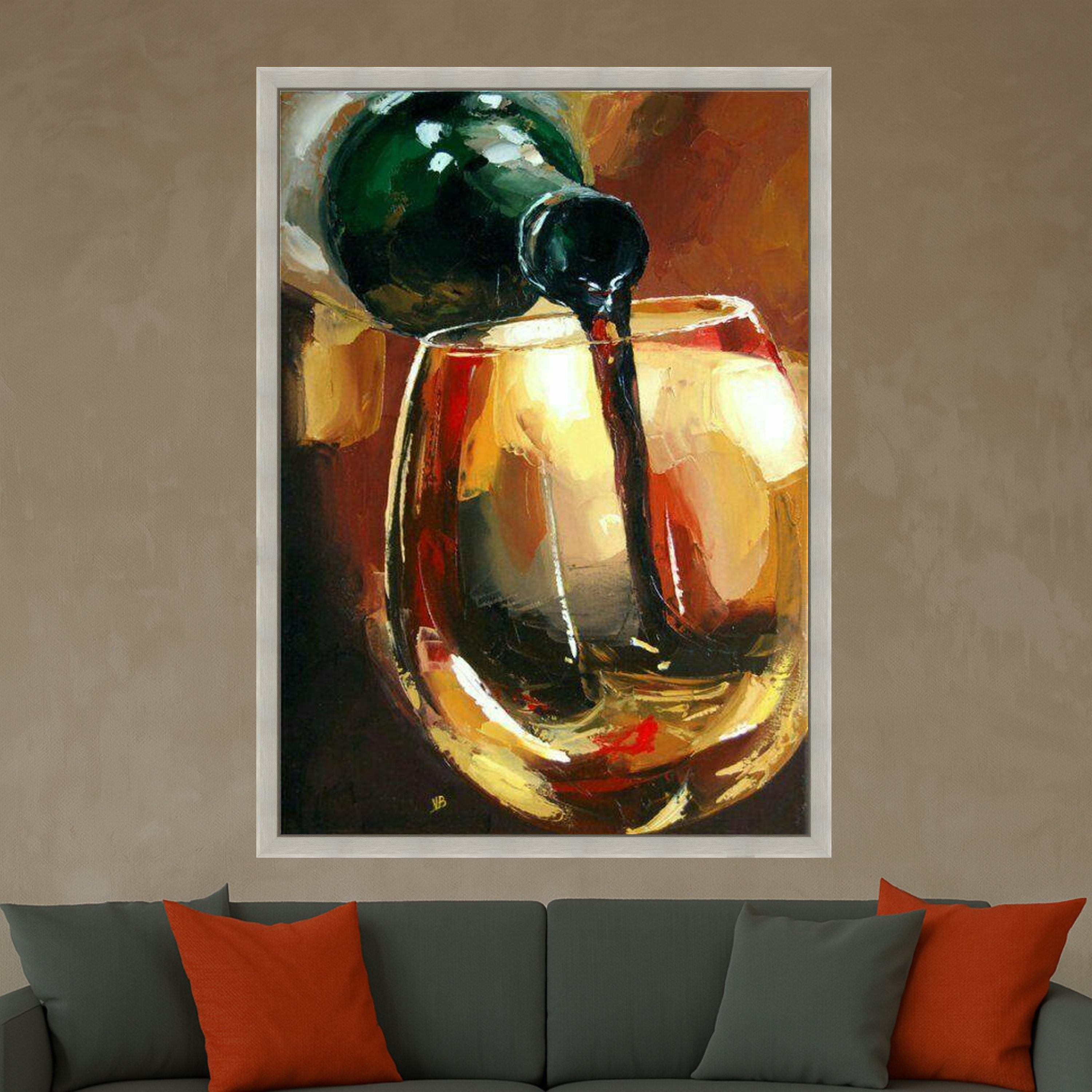 Pouring Wine Still Life Canvas, Abstract Alcohol Art, Wine Glass Painting, Beverage Wall Decor, Modern Kitchen Canvas Art Ready To Hang,