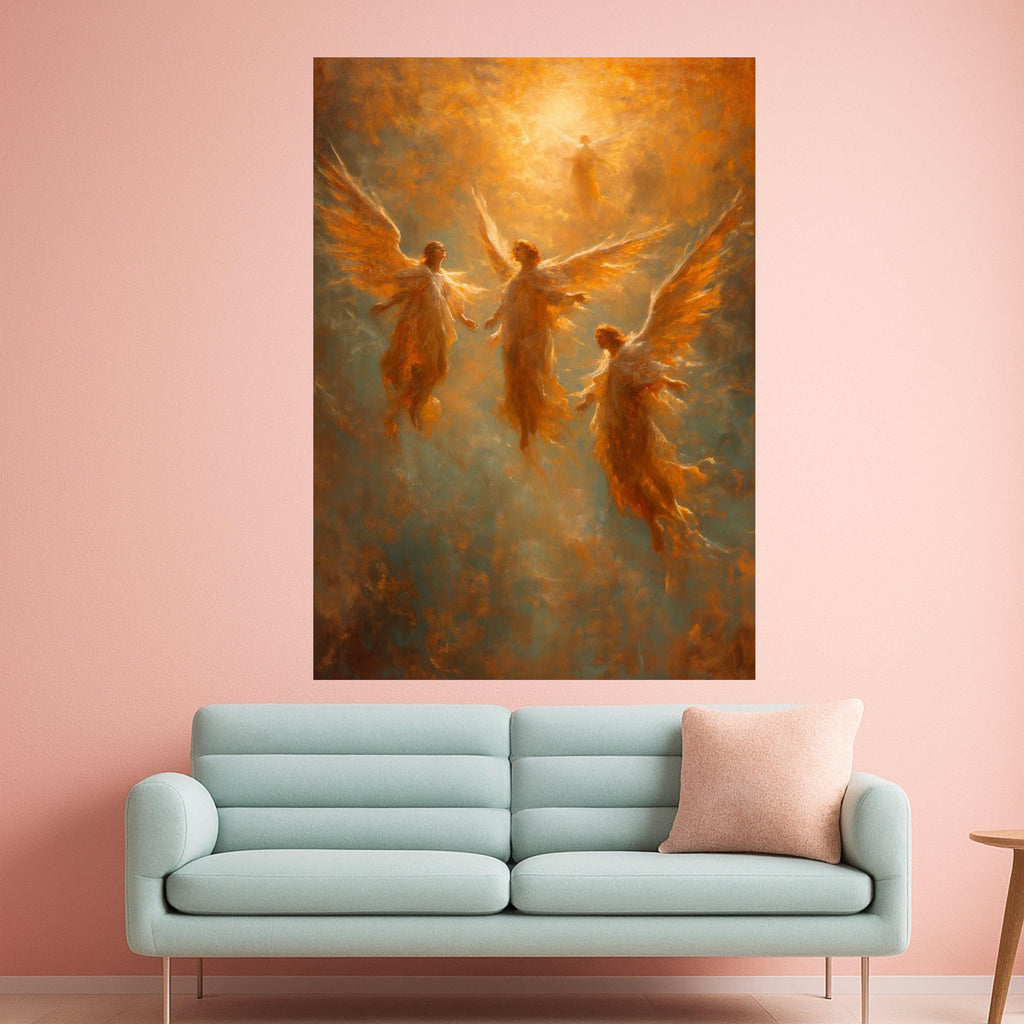 Glowing Angelic Figures Canvas, Heavenly Light Wall Art, Spiritual Abstract Painting, Ethereal Angel Wings Canvas, Ready To Hang,