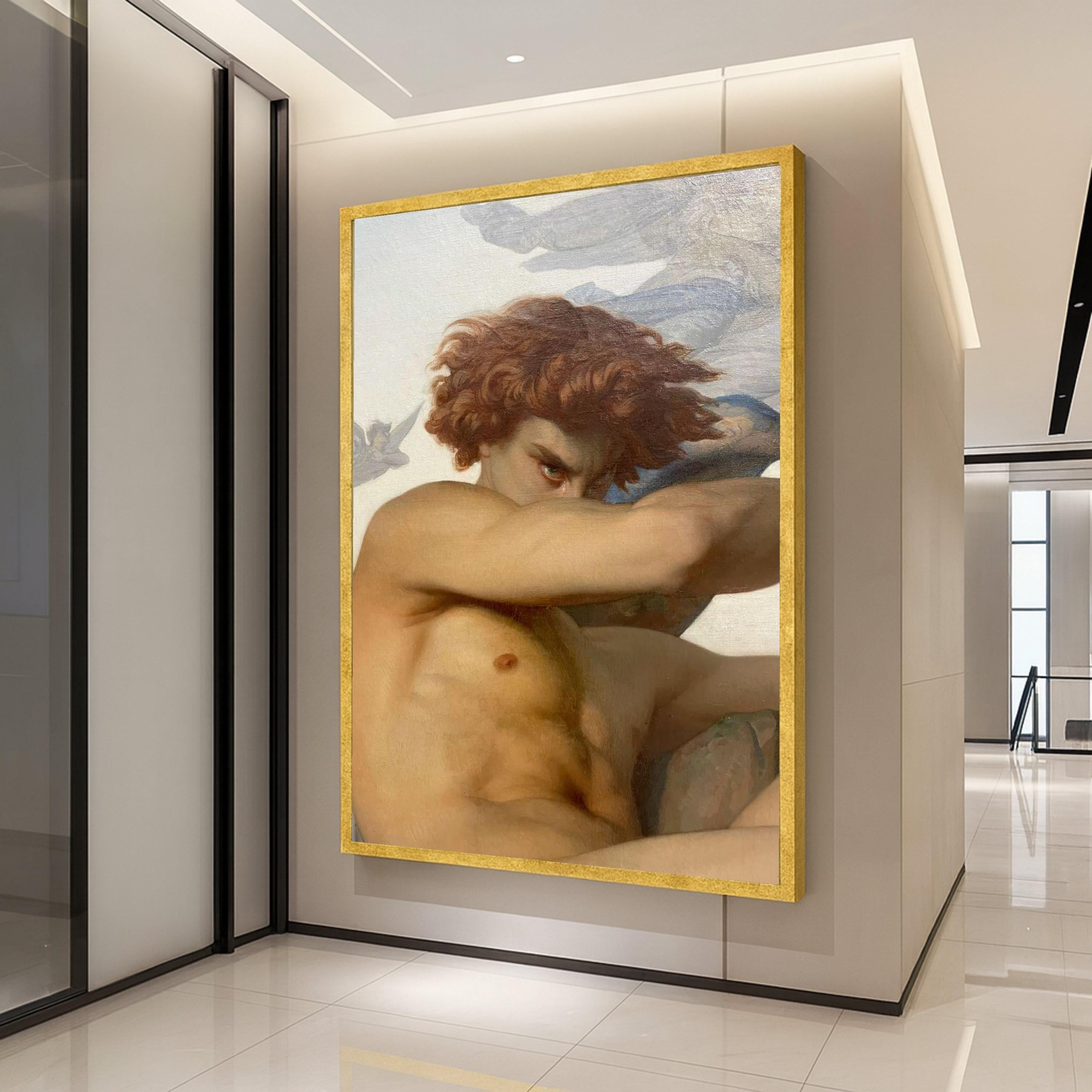 Intense Lucifer Portrait Canvas, Mythological Wall Art, Classic God Figure Painting, Baroque Style Canvas, Dramatic Home Ready To Hang,