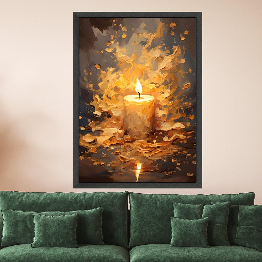 Glowing Candle Flame Canvas, Abstract Warm Light Wall Art, Fire Illumination Canvas, Cozy Home Decor, Ready to Hang Painting Ready To Hang,