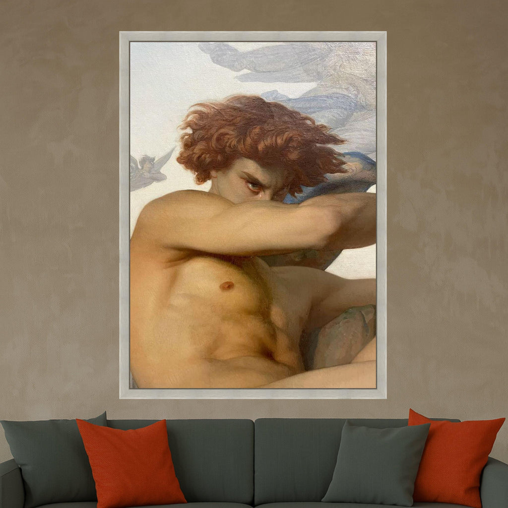 Intense Lucifer Portrait Canvas, Mythological Wall Art, Classic God Figure Painting, Baroque Style Canvas, Dramatic Home Ready To Hang,