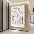 Minimalist Horses Line Art Canvas, Mother and Foal Wall Art, Black and White Animal Illustration, Modern Abstract Canvas, Ready To Hang,