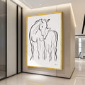 Minimalist Horses Line Art Canvas, Mother and Foal Wall Art, Black and White Animal Illustration, Modern Abstract Canvas, Ready To Hang,