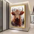 Highland Cow Portrait Canvas, Rustic Animal Wall Art, Mountain Landscape Print, Nature Wildlife Decor, Modern Farmhouse Ready To Hang,