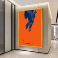 Surreal Blue Pegasus Canvas Art, Mythical Winged Horse Painting, Fantasy Animal Wall Decor, Modern Orange Background Canvas, Ready To Hang,