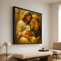 Jesus with Lamb and Lion, Spiritual Canvas Wall Art, Christian Inspirational Painting, Faith Home Decor, Religious Wall Ready To Hang,