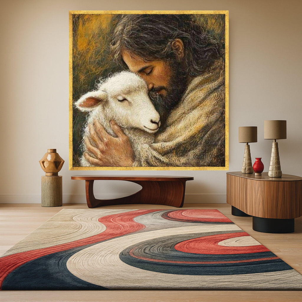 Jesus with Lamb Canvas Wall Art, Spiritual Christian Canvas, Religious Home Decor, Peaceful Faith Artwork, Inspirational Wall Ready To Hang,